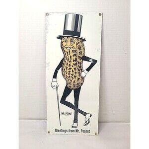 Vintage Mr Peanut Porcelain Enamel Sign - Ande Rooney Nabisco 1993 7x16